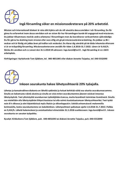 Lähetyssihteeriä haetaan
